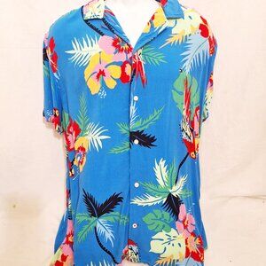 Men’s Tommy Hilfiger Hawaiian Parrot Shirt XL Viscose Blue Tropical